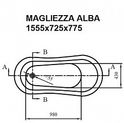 Magliezza Акриловая ванна на лапах Alba (155,5x72,5) ножки бронза – фотография-3